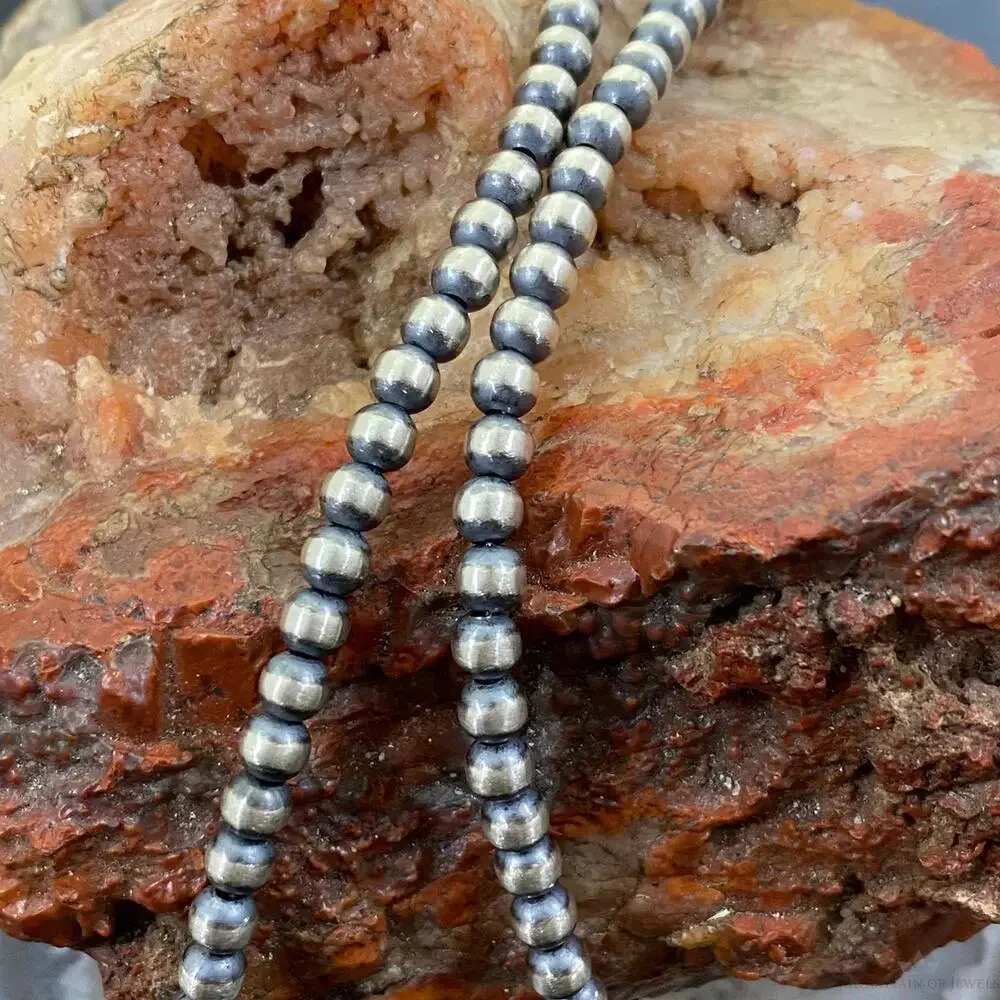 Sterling Silver Navajo Pearl Beads Necklace Length 18